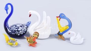 6 darab üveg állat figura, m: 7,5 cm alatt
