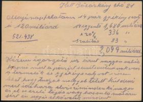 1946 (20. díjszabás) Levelezőlap 12.000 milpengő bérmentesítéssel "BŐSÁRKÁNY", decentrált ...