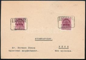 1941 Nyomtatvány kétnyelvű "BARNABÁS" postaügynökségi bélyegzéssel
