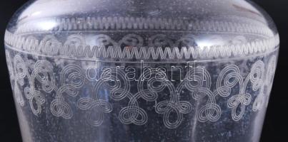 Antik fújt italos palack dugóval, m: 29,5 cm