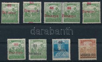 Baranya 1919 9 db bélyeg, Bodor vizsgálójellel