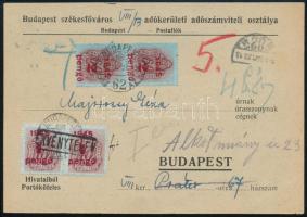 1945 (3. díjszabás) Budapest helyi lelevelezőlap, visszaküldve érvénytelen hiányos portózással, majd újraportózva