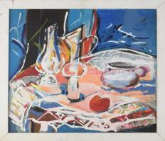 Lucia Calinescu (1952-), román festő/romanian painter: Színes csendélet. Olaj, farost. Jelezve jobbra lent. 55×65 cm. Fakeretben.