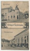 1916 Belényes, Beius; Városi szálloda és kávéház, M. kir. postahivatal. Süssmann Lázár kiadása, szecessziós-virágos keret - vágott mini képeslap (6,5 cm x 11,3 cm) / hotel and café, post office. Art Nouveau, floral frame - minicard (6,5 cm x 11,3 cm) (vágott / cut)