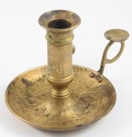 4 darab régi bronz sétáló gyertyatartó, m: 10 cm alatt