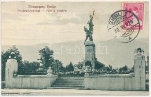 1929 Nagyszeben, Hermannstadt, Sibiu; Monumentul Eroilor / Heldendenkmal / Hősök szobra / military heroes monument (ázott sarok / wet corner)
