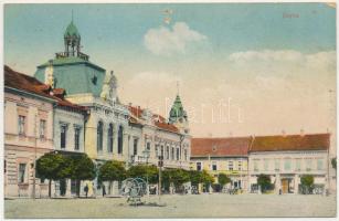 1924 Déva, városháza, gyógyszertár, üzletek. A. Hirsch kiadása / Primaria orasului / town hall, pharmacy, shops (lyuk / pinhole)