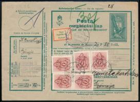 1944 Postai megbízási lap, a címzett nem fogadta el, visszaküldve 5 db 6f portó bélyeggel