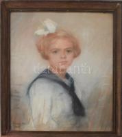 Balogh Margit (1898-1965): Kislány portréja, 1938. Pasztell, papír, jelzett. Dekoratív, üvegezett, kissé sérült fakeretben. 61x48 cm