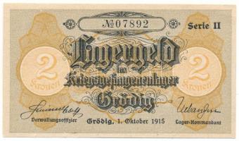 Ausztria / Grödig / Hadifogolytábor 1915. 2K II. sorozat "07892" T:XF hajtatlan, pici beszakadás Austria / Grödig / POW camp 1915. 2 Kronen, 2nd series "07892" C:XF unfolded, tiny tear