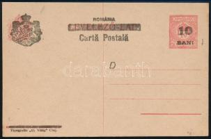Kolozsvár 1919 Használatlan 10 Bani/10f díjjegyes levelezőlap, Bodor vizsgálójellel