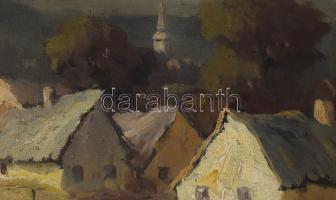 Olvashatatlan (Bencze?) jelzéssel: Faluvége. Olaj, vászon. Dekoratív, sérült fakeretben, 60x80 cm