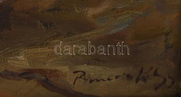 Olvashatatlan (Bencze?) jelzéssel: Faluvége. Olaj, vászon. Dekoratív, sérült fakeretben, 60x80 cm