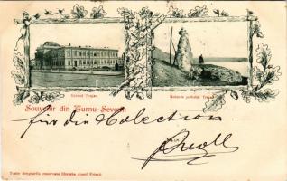 1899 Turnu Severin, Szörényvár; Liceul Trajan, Ruinele podoului Trajan. Josef Frisch / grammar school, bridge ruins. Art Nouveau, floral (EK)