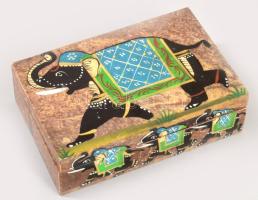 Indiai kézzel festett elefánt mintás ásvány doboz, 10x15 cm