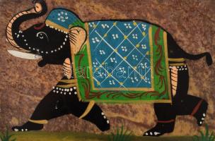 Indiai kézzel festett elefánt mintás ásvány doboz, 10x15 cm