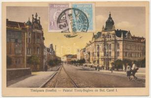 1928 Temesvár, Timisoara; Iosefin, Palatul Timis-Begheu cu Bul. Carol I. / Józsefváros, Temes-Béga palota / street view, Timis-Bega palace (EK)