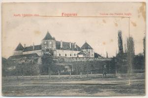 1911 Fogaras, Fagaras; Apaffy fejedelem vára. Leporellolap 10 kis képpel, belül kórház, Fő tér, Zeky utca, főgimnázium, Kárpátok, Fogaras-Brassó vasút ósinkai viaduktja, románok / Schloss des Fürsten Apaffy. W.L. Bp. 924. Thierfeld Dávid kiadása / castle. Leporellocard with 10 mini images, with hospital, Carpathian mountains, streets, square, school, Romanian folklore (fl)