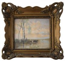 Jelzés nélkül, XIX. sz. vége/XX. sz. eleje: Tehénpásztorlány. Akvarell, papír. Dekoratív, üvegezett, kissé sérült fakeretben, 20x23,5 cm