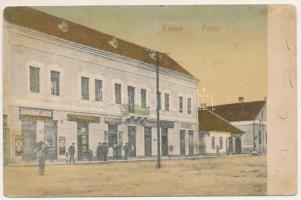Élesd, Alesd; Fő tér, Karbonár János, Sternberg Ignác, Novák Kálmán üzlete és fodrászat / main square, shops (Rb)