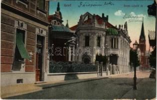 Arad, Szent László út, főispáni lak, evangélikus templom. Kerpel Izsó kiadása / street, Lutheran church (EM)