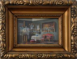 Olvashatatlan (Harn?) jelzéssel: Enteriőr festményekkel. Olaj, karton. Dekoratív, üvegezett fakeretben, 12,5x18 cm
