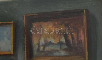 Olvashatatlan (Harn?) jelzéssel: Enteriőr festményekkel. Olaj, karton. Dekoratív, üvegezett fakeretb...