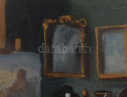 Olvashatatlan (Harn?) jelzéssel: Enteriőr festményekkel. Olaj, karton. Dekoratív, üvegezett fakeretb...