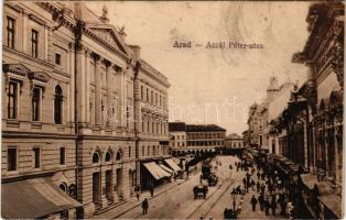 Arad, Aczél Péter utca, üzletek, piac. Oláh Sándor és Társa kiadása / street, shops, market (fl)