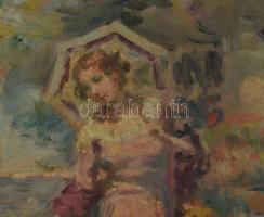 Gergely Imre (1868-1957): Virágok közt. Olaj, vászon. Jelezve balra lent. Dekoratív, kissé sérült fa...