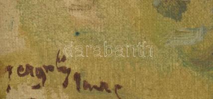 Gergely Imre (1868-1957): Virágok közt. Olaj, vászon. Jelezve balra lent. Dekoratív, kissé sérült fa...