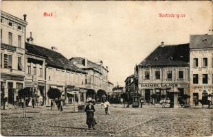 Arad, Szabadság tér, Szappan és Gyertyagyár, Hubert J. és Társa, Erber és Fleischmann, Rosenberg József, Daimel Lajos, Schwarz Testvérek üzlete / square, soap and candle factory, shops (fa)