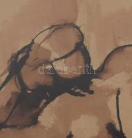 Jelzés nélkül, 2 db mű: Fekvő női akt. Lavírozott tus, papír, üvegezett fakeretben. 27×36,5 cm