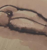 Jelzés nélkül, 2 db mű: Fekvő női akt. Lavírozott tus, papír, üvegezett fakeretben. 27×36,5 cm