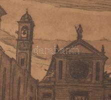 Dési Huber István (1895-1944): Milano. Rézkarc, papír, jelzett, üvegezett fakeretben. 15x23 cm