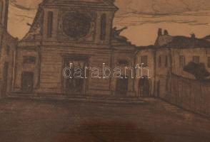 Dési Huber István (1895-1944): Milano. Rézkarc, papír, jelzett, üvegezett fakeretben. 15x23 cm