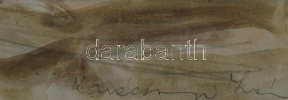 Karácsonyi Irén (1908-1992): Domboldal. Akvarell, ceruza, papír, jelzett. Üvegezett, sérült fakeretb...