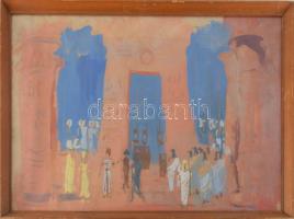 Olvashatatlan jelzéssel: Jelenet, 1964. Tempera, papír. Üvegezett fakeretben. 39,5x56 cm