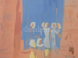 Olvashatatlan jelzéssel: Jelenet, 1964. Tempera, papír. Üvegezett fakeretben. 39,5x56 cm