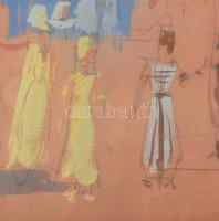 Olvashatatlan jelzéssel: Jelenet, 1964. Tempera, papír. Üvegezett fakeretben. 39,5x56 cm