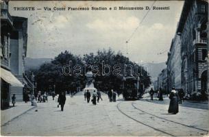 Trieste, Trieszt; Via Conte Francesco Stadion e il Monumento D. Rossetti / street view, tram, monument (EK)