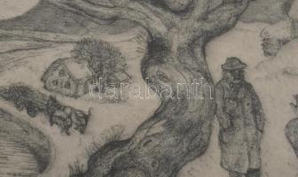 Szabó Vladimír (1905-1991): Disznóölés. Rézkarc, papír, jelzett, lap széle kissé foltos, üvegezett f...