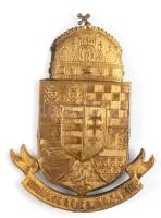 "Királyért és Hazáért" magyar királyi csendőr sapkajelvény, fém, hátoldalán rögzítőpántokkal, 9,5x7 cm