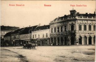 Versec, Werschetz, Vrsac; Ferenc József tér, Petrovits, Michael Bosnyacski, Koloman Weiss üzlete / Franz Josefs-Platz / square, shops