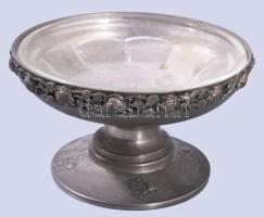 Talpas 6 személyes köretkínáló szett, fém, üveg betétekkel, m: 17 cm alatt