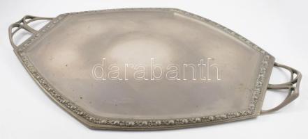 Jugendstil nagy tálca, virágmintás peremrésszel, 55x40 cm