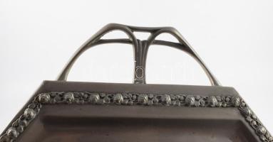 Jugendstil nagy tálca, virágmintás peremrésszel, 55x40 cm