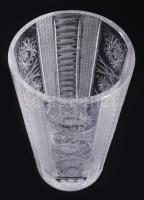 Ólomkristály váza, gazdagon csiszolt mintával, hibátlan, m: 24,5 cm