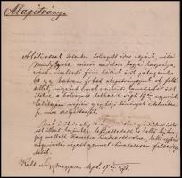 1871 Nagymegyer, magyar nyelvű kézzel írt okmány hiányos viaszpecséttel