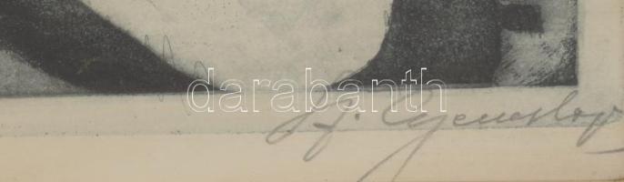 Szentgyörgyvári Gyenes Lajos (1890-1971): Venezia, Giudecca (Velencei gondolás és vitorlások). Rézka...